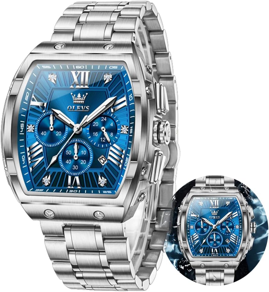 OLEVS Watches Men Chronograph Waterproof Rectangle Face