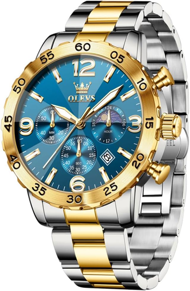 Top 10 OLEVS Watches for Men Stainless Steel Dress Men Watch with Date Big Face Chronograph Waterproof Luxury Fashion Watch Blue/Black/Gold/Green/Silver Face Relojes para Hombres for 2025, Under $53!